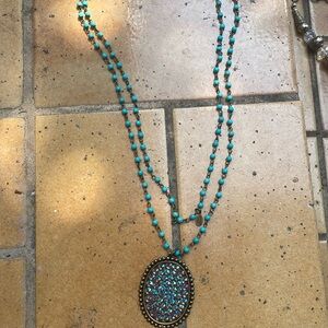 Turquoise Beaded Pendant Necklace